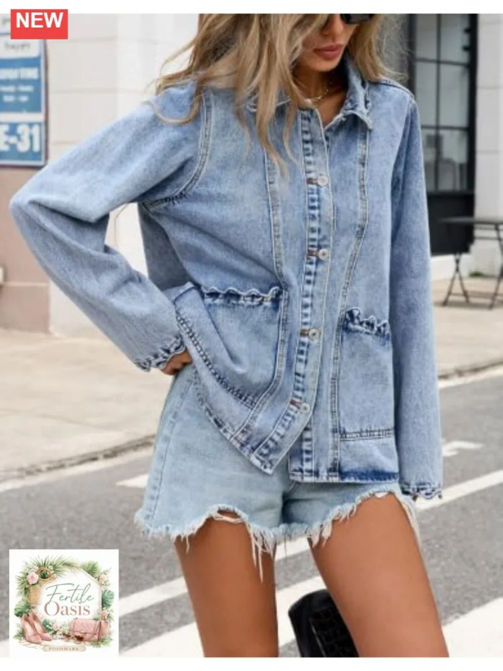 Oversized Denim Jacket Mid Long Casual Button Shacket Boyfriend Fit